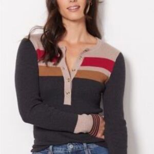 FAHERTY Mikki Henley Striped WOMENS MEDIUM Long Sleeve Cashmere blend
